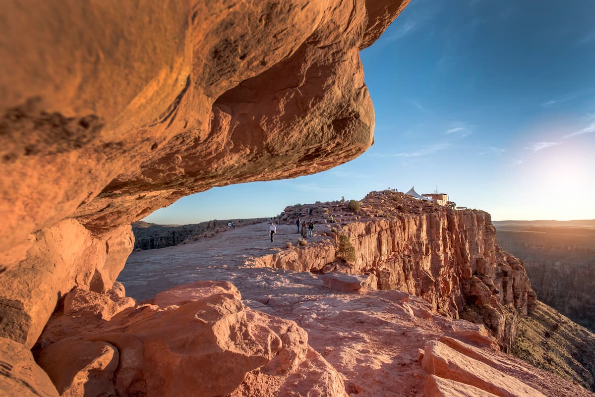 View under a rock formation at the Grand Canyon West.