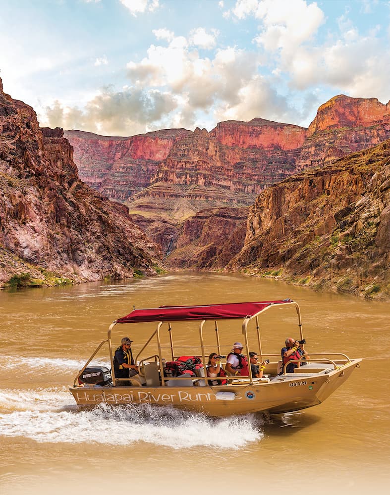 pontoon boat going down the Colorado river
